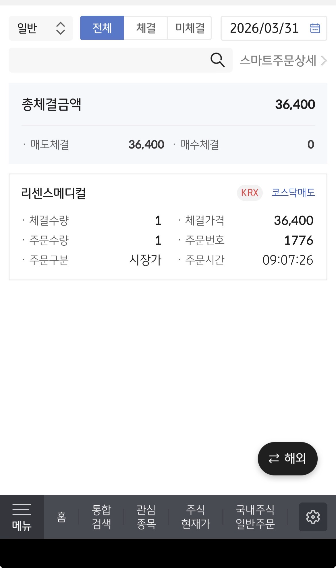 리센스메디컬 매도 체결내역